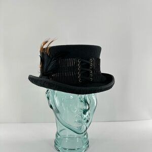 Conner Handmade Wool Feather Lace Victorian Steampunk Top Hat One Size